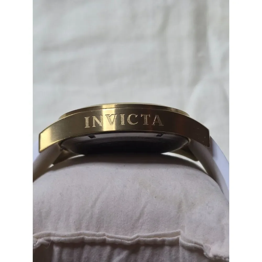 Invicta Specialty Gold 12174 48mm Day Date Quartz Watch w/ White Rubber Strap